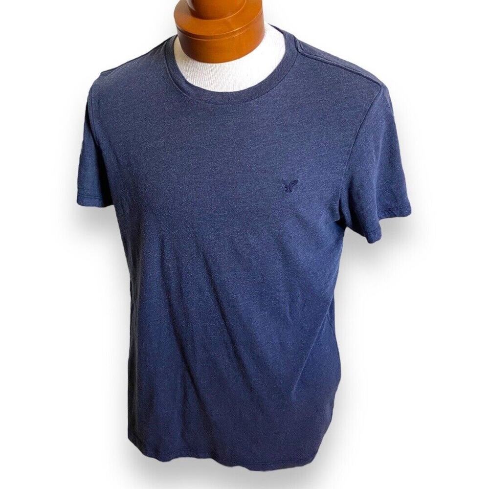American Eagle Mens Tee Shirt Sz L Blue Heather Short Sleeve Knit Solid
